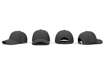 Fototapeta premium Four Views of a Blank Black Baseball Cap Mockup for Branding
