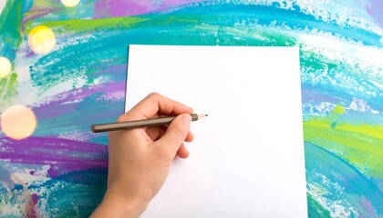 Hand holding pencil writing on blank paper