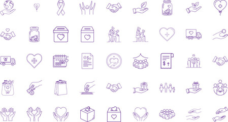 Charity & Donation Icon Bundle, Line Art Icon Pack