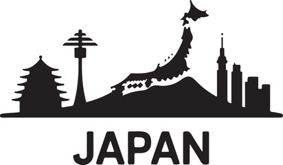 Japan Skyline Silhouette Vector on White Background