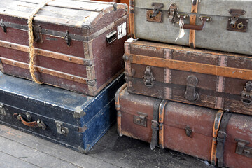 Vintage Battered Cases and Steamer Chests Stacked Up