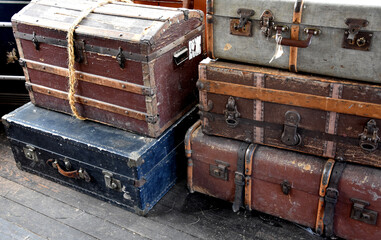 Old Baggage and Steamer Trunk for Travel