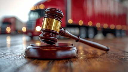 Truck Accident Lawsuit: Gavel and Blurred Truck Background