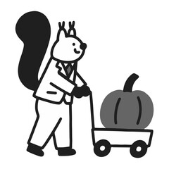 squirrel pushing a pumpkin cart