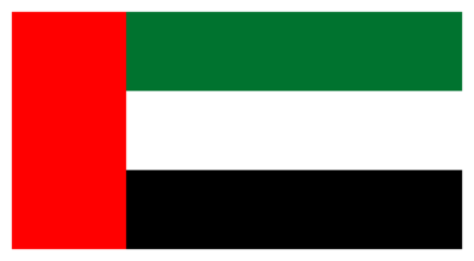 Transparent PNG file of vector graphic of the United Arab Emirates (UAE) flag. Comprised of a red vertical section and green white and black horizontal elements. These are the Pan Arab colours.