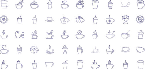 Coffee Cup Icon Bundle, Line Art Icon Pack