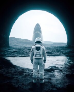 austronaut standing on a rock