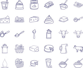 Dairy & Milk Products Icon Bundle, Line Art Icon Pack