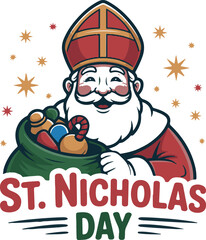 St Nicholas Day T-shirt design, St. Nicholas Day Holiday T-Shirt Mockup on Wooden Surface for Christmas and New Year Celebrations