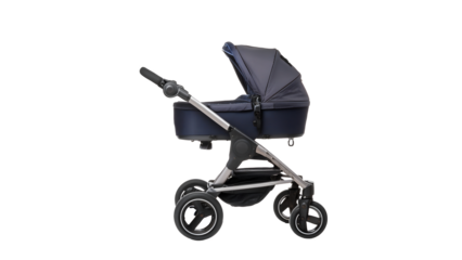 Navy stroller baby carriage on transparent background