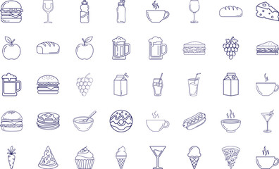 Food & Drink Icon Bundle, Line Art Icon Pack