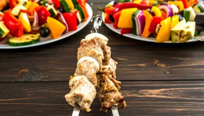 Grilled skewers of meat and vegetables