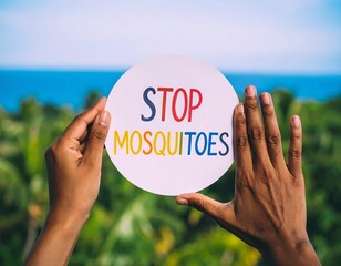 Hands holding sign with message
