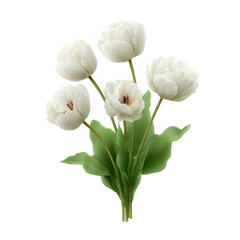 A beautiful bouquet of white tulips showcasing their elegant petals and lush green leaves, perfect for spring decor or floral arrangements.