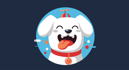 Obraz premium A Cheerful White Puppy With a Propeller Hat and a Red Collar Enjoys a Joyful Moment with Sparkles and Confetti