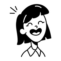 A hand drawn icon of a laughing character 
