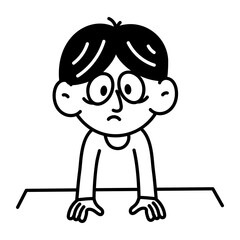 A hand drawn icon of a sad boy

