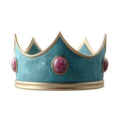 A beautifully designed turquoise crown adorned with red jewels, representing royalty and elegance, perfect for themed events or decorations.