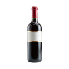 A bottle of red wine with a blank label, perfect for showcasing elegance and quality, isolated on a white background.