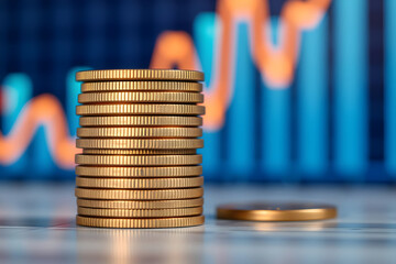 gold coins, stacked coins, financial chart, stock market graph,investment concept business analysis, financial data, economic growth
