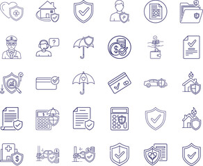 Insurance Icon Bundle, Line Art Icon Pack