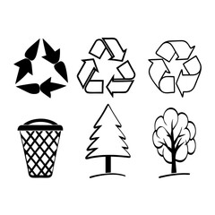 Recycle symbol and tree icon set isolated on white background vector illustration