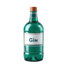 A clear bottle of gin with a turquoise hue and a copper cap, showcasing a modern and sleek design, perfect for cocktails and spirits.