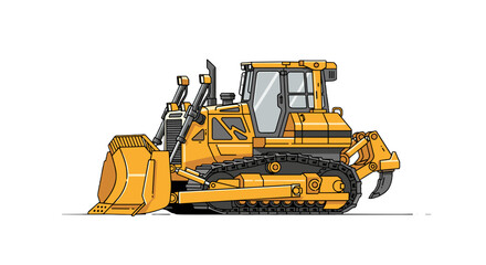 Obraz premium Illustration of a yellow bulldozer with black treads and a large front blade on a white background view on transparent background