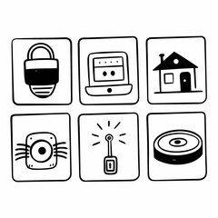 Hand drawn smart home icons set isolated on white background for automation and security