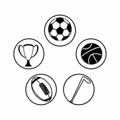 Illustration of various sports equipment and a trophy isolated on white background