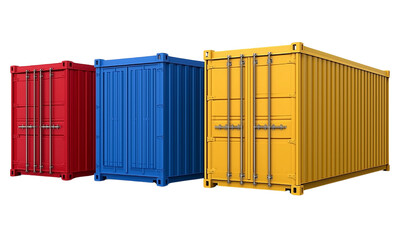 Fototapeta premium A stack of three shipping containers isolated on a white background, 