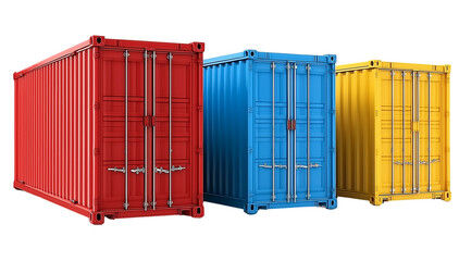 A stack of three shipping containers isolated on a white background, 