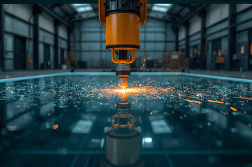 industrial warehouse, metal pipes,
glowing machinery, steam and smoke,
futuristic technology, moody lighting,