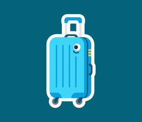 Cute cartoon illustration of a blue travel suitcase on wheels, a simple and cheerful design for travel, vacation, and luggage themes.