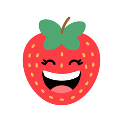 Adorable cartoon strawberry illustration with a big happy smile, a sweet and cheerful design for fruit, food, and healthy living themes.