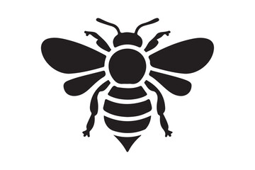 Stylized black silhouette of a bee with detailed wings and body