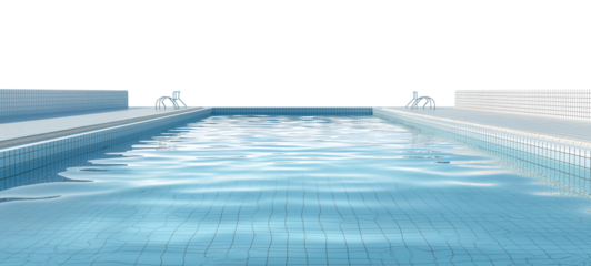 Highly detailed, photorealistic swimming pool with tiled edges, isolated on a white background.