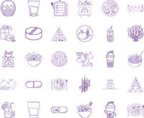 Nutrition Icon Bundle, Line Art Icon Pack
