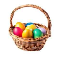 Colorful Easter Eggs in a Wicker Basket, Festive Holiday Celebration