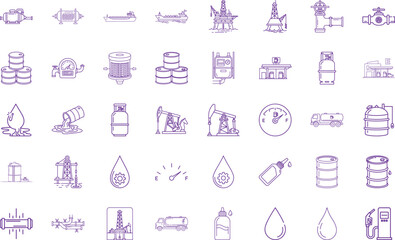 Oil & Gas Icon Bundle, Line Art Icon Pack