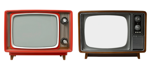 Vintage television set with a white screen on an isolated background. Retro television with a blank display for advertising or promotional content. Retro design element in a clip art style.