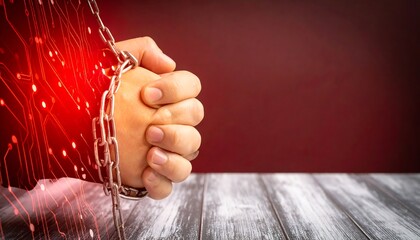 Hand shackled by digital chains