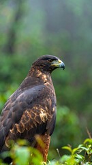 Hawk in lush forest