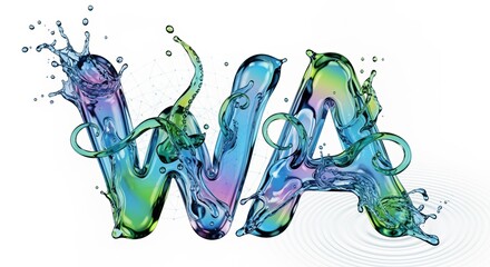 Water Letters with Colorful Splashes on White Background