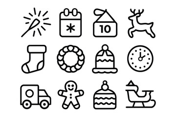 Winter Celebration Icons – Editable Stroke Xmas and New Year Web Graphics.	