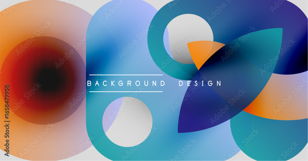 Wall mural abstract fluid shapes overlap, creating vibrant color gradients. modern design features text backgro