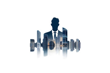 Ambitious businessman shaping the city skyline, embodying modern corporate power and future success