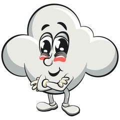 cute cloud cartoon mascot character vector illustration arms crossed, work of hand drawn