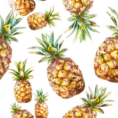 Fototapeta premium Watercolor Pineapples Pattern Tropical Fruit Design for Fabric