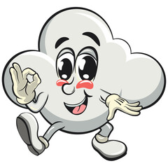 cute cloud cartoon mascot character vector illustration dancing while giving the okay sign, work of hand drawn